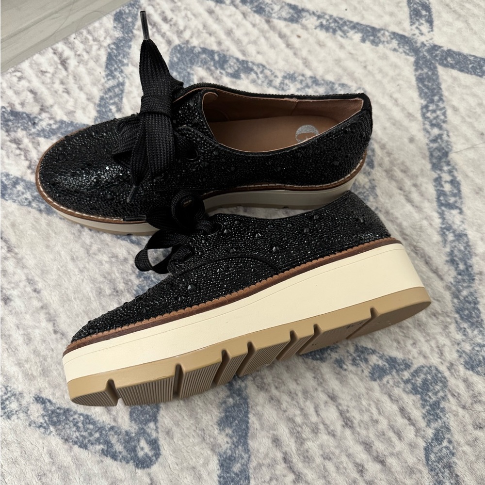 GB Girls Black Glitter Platform Loafers